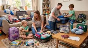 Home Vakantie met kinderen checklist met categorieën voor kleding, eten, entertainment en documenten voor zorgeloze familievakanti